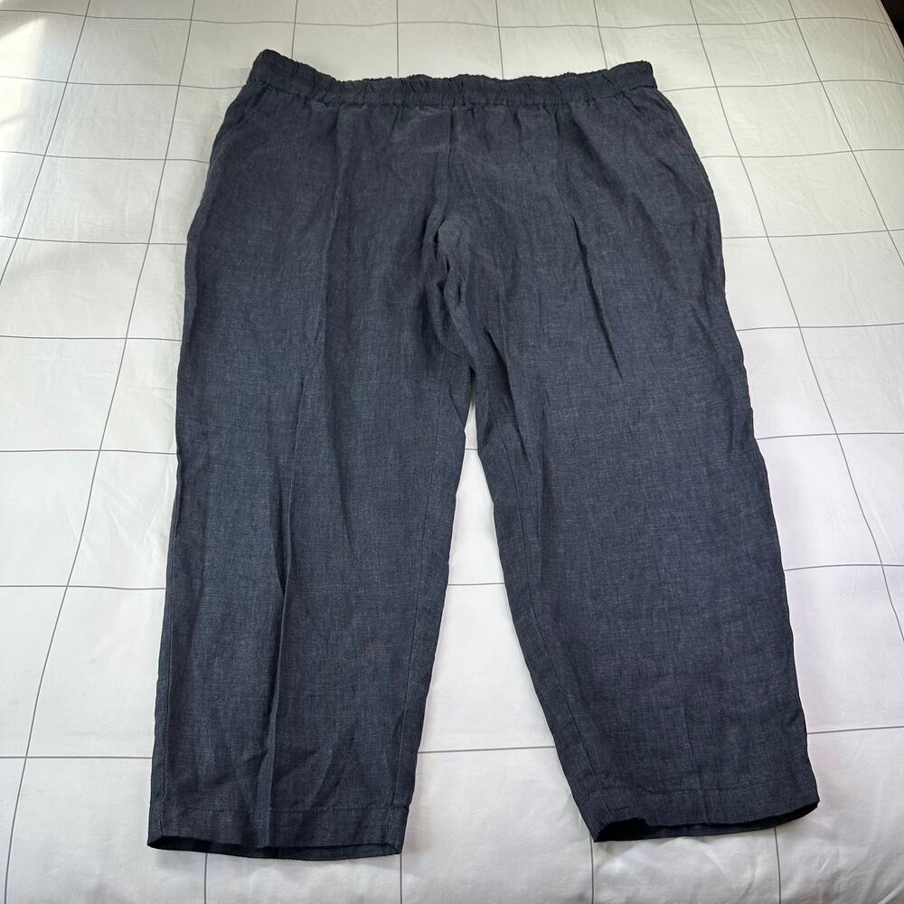 Eileen Fisher Pants Womens 3X Blue Organic Linen Pull On Relaxed Minimalist